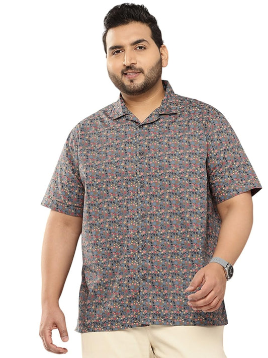 Thomas Scott Plus Size Premium Floral Printed Pure Cotton Casual Shirt(TS1474_Grey_4XL)