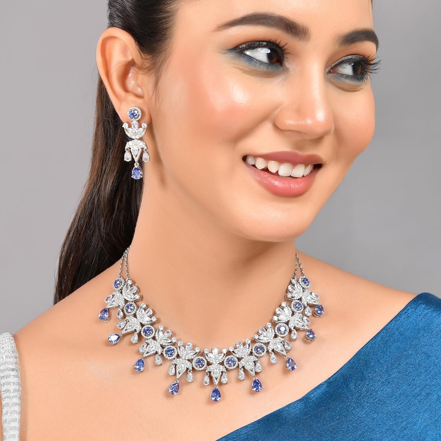 VOYLLA Before Sunrise Statement Necklace Set|Necklace Set For Women|American Diamond|Party|Wedding|Festive|Gift For Women| (Amarina)