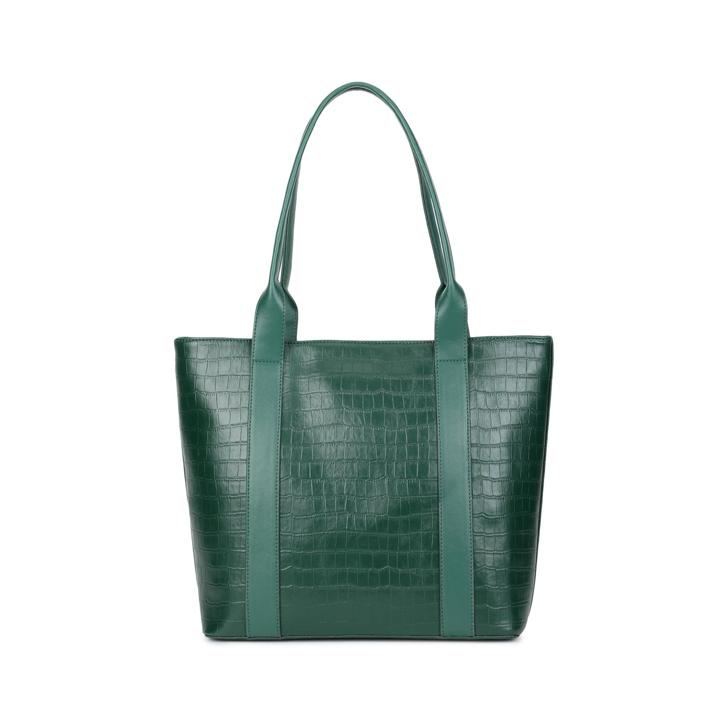 Fastrack Croco Crush Tote | green faux-leather Women's Handbag | Textured Croco Design with Gold Hardware | Double Handles, Zipper Closure & Organised Storage