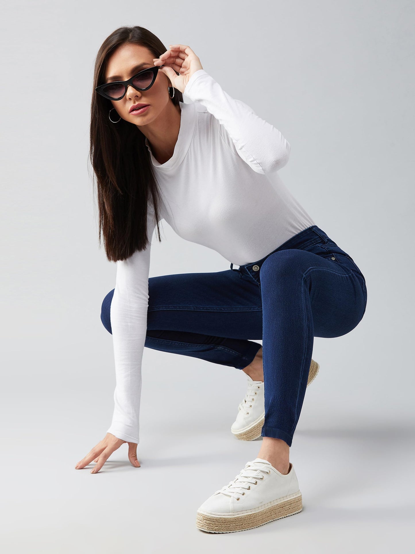 Dolce Crudo Women's Skinny Fit High Rise Regular Length Stretchable Denim Jeans (DOAW18DEN02-79-354-36, Prussian Blue, 36)