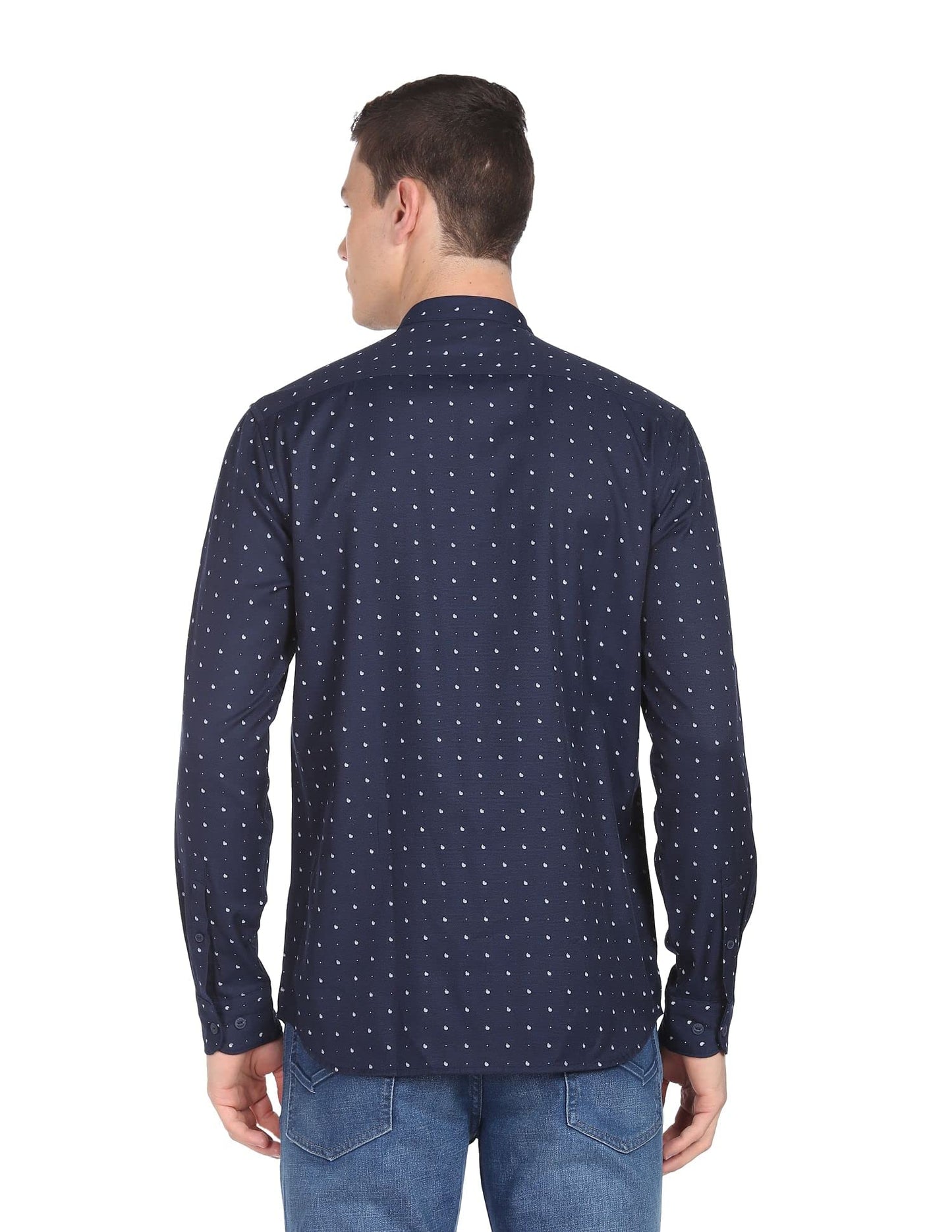 Arrow Men Navy Mandarin Collar Paisley Print Casual Shirt(ASAESH1303,Navy,39)