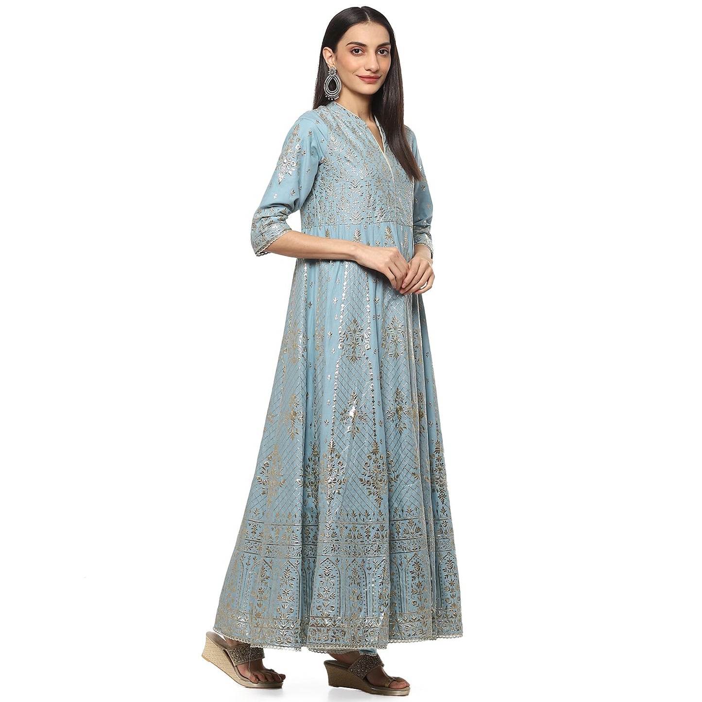 BIBA Viscose Women Printed Relaxed Salwar Kurta Dupatta(Skdkinari8540_Pastel Blue_36)