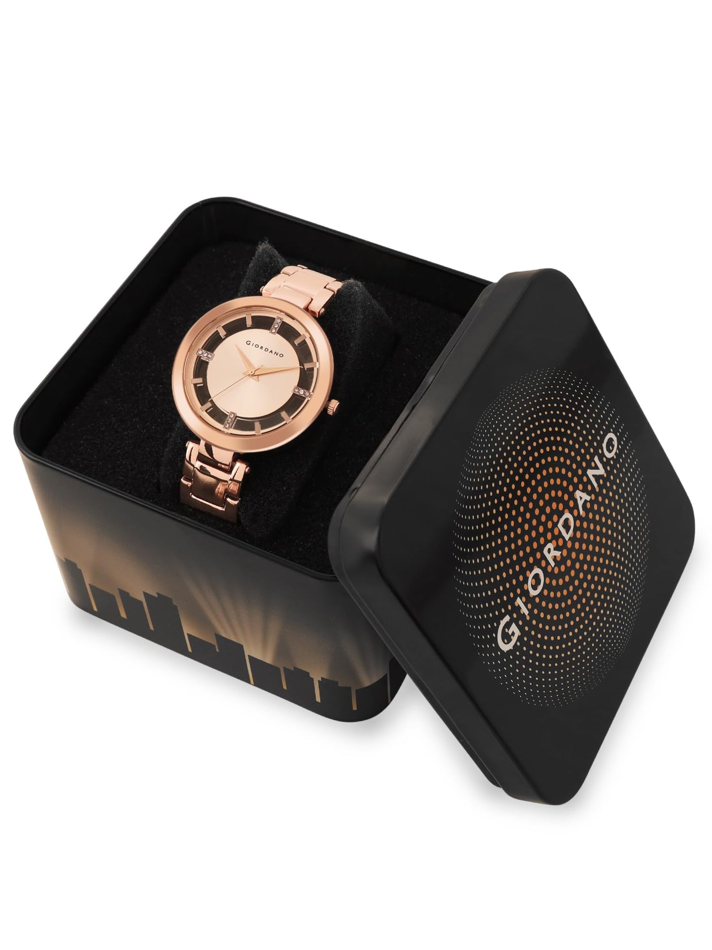 Giordano Analog Stylish | Trendy Wrist Watch for Women Water Resistant Fashion with See Through Classy Dial and Rosegold Strap|Compliment Your Look|Ideal Gift for|Ladies|Girls - GD4207