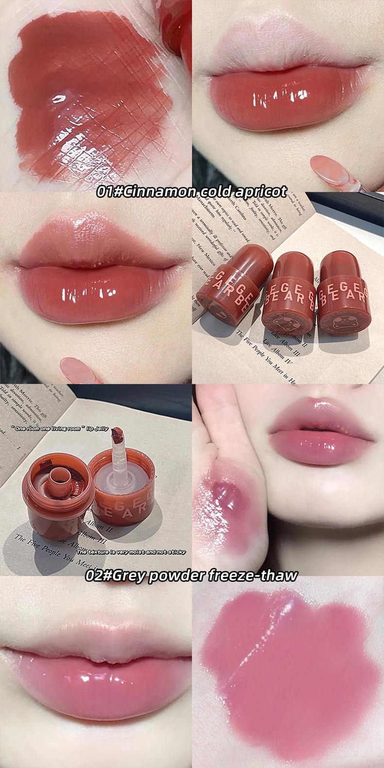 Gege Bear Seal Lip Jelly Lipstick for Women – Moisturizing Lip Mud, high-shine, lightweight, smooth application, non-sticky, nourishing, long-lasting, soft lips, glossy finish, comfortable wear, sheer tint, luminous glow, natural gloss, easy glide, beauty