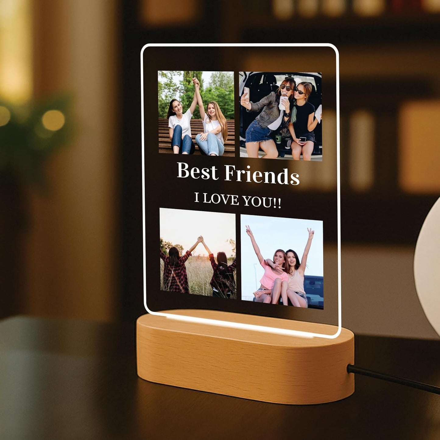 Giftplease Customized Photo & Message Gift for Loved Ones | Wooden Base LED Plaque | Personalized Frame | Perfect for Mom Dad Friends Family Couples Birthday Anniversary Wedding Valentine C_10