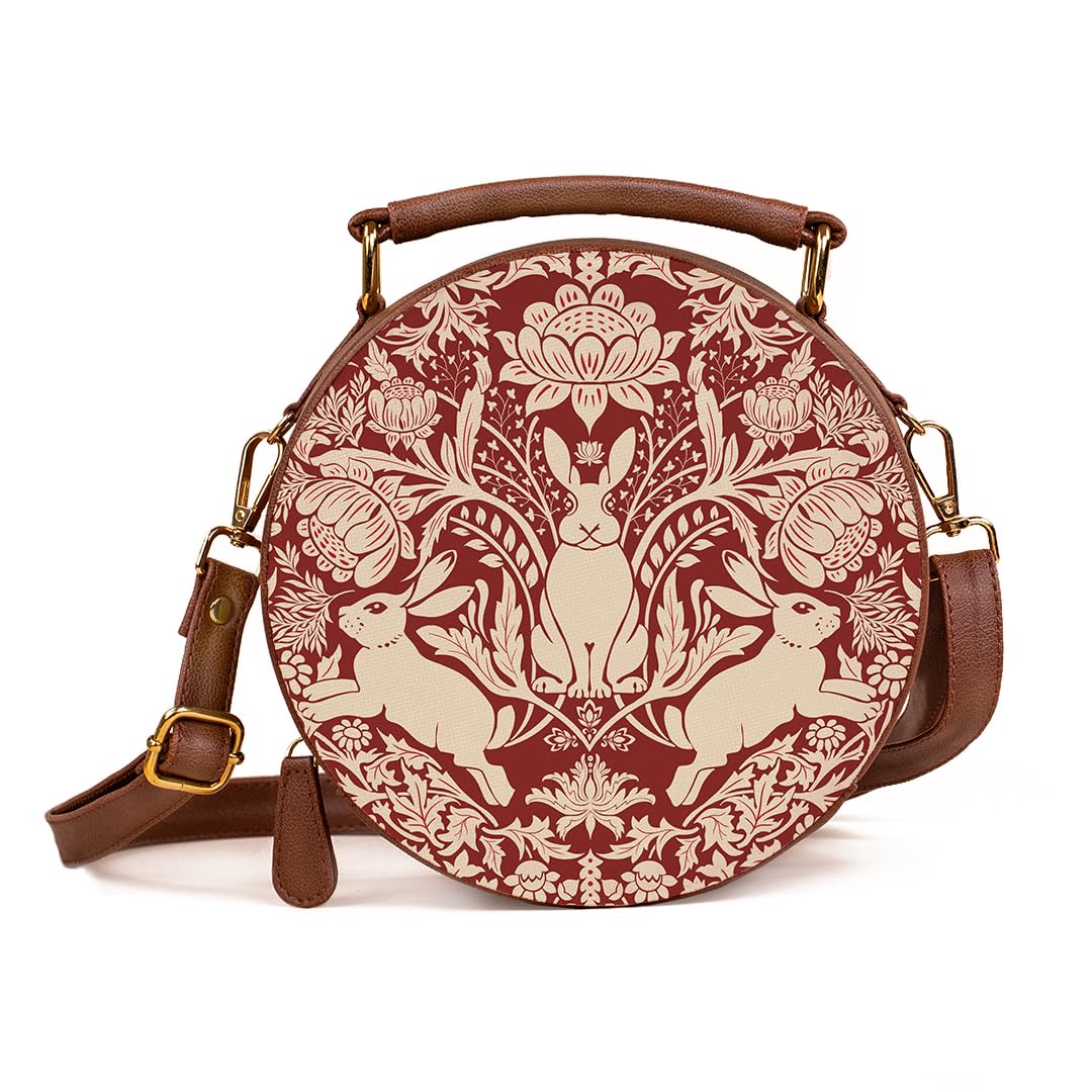 Kalankit Round Sling Bag for Women | Lightweight Vegan Leather Crossbody | Stylish Compact Purse | Trendy Bags for Women | Valentine Gift for Wife | Modern Damask Year Of The Rabbit