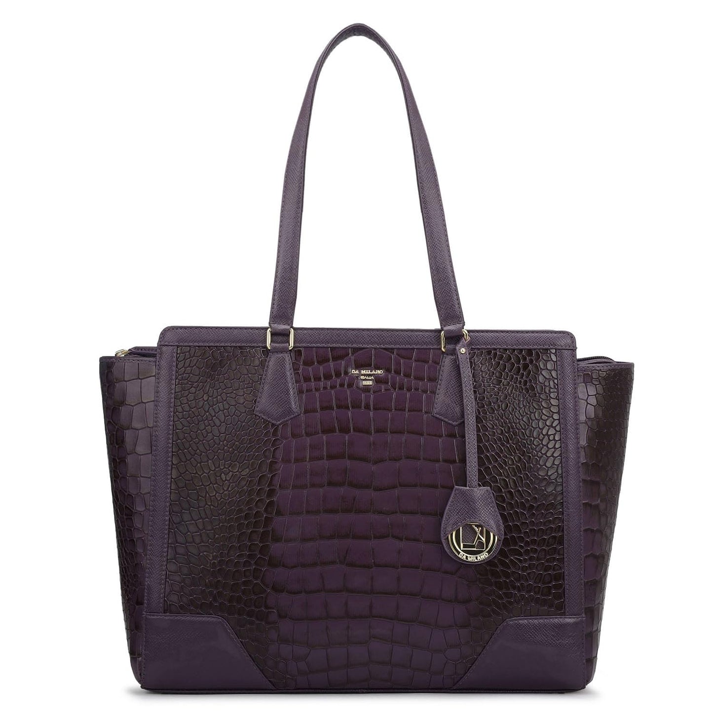 Da Milano Women's Leather Tote Bag - Fits Upto 15" Laptop - Purple