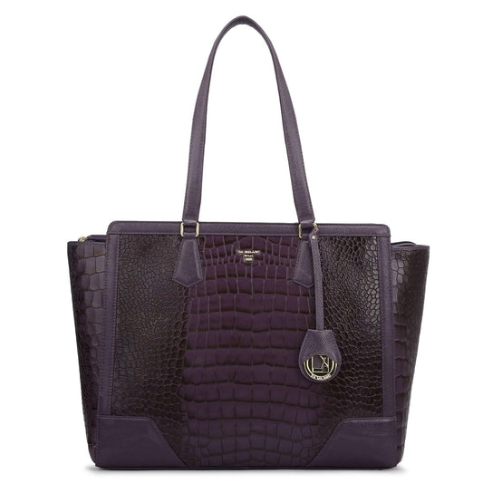 Da Milano Women's Leather Tote Bag - Fits Upto 15" Laptop - Purple