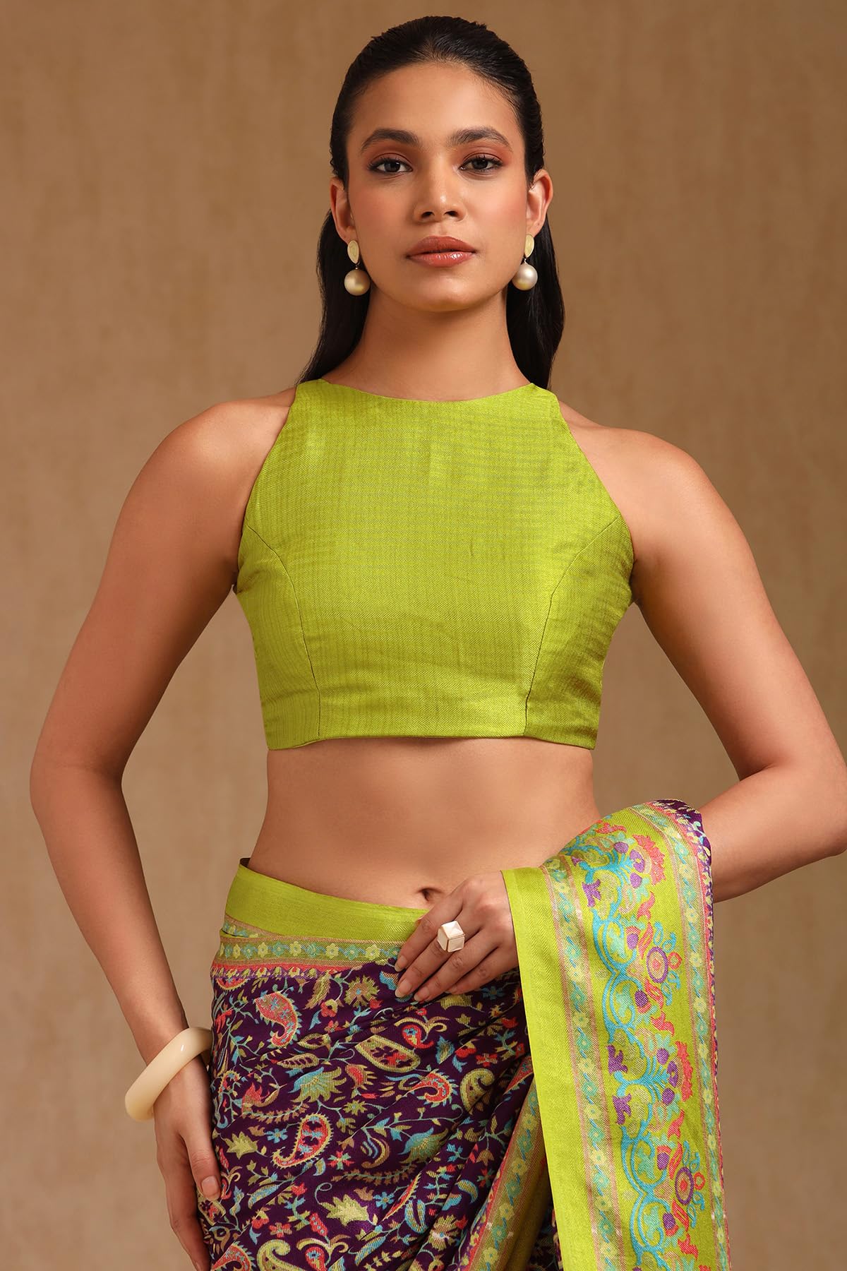 Soch Womens Purple Pashmina Paisley Print Saree