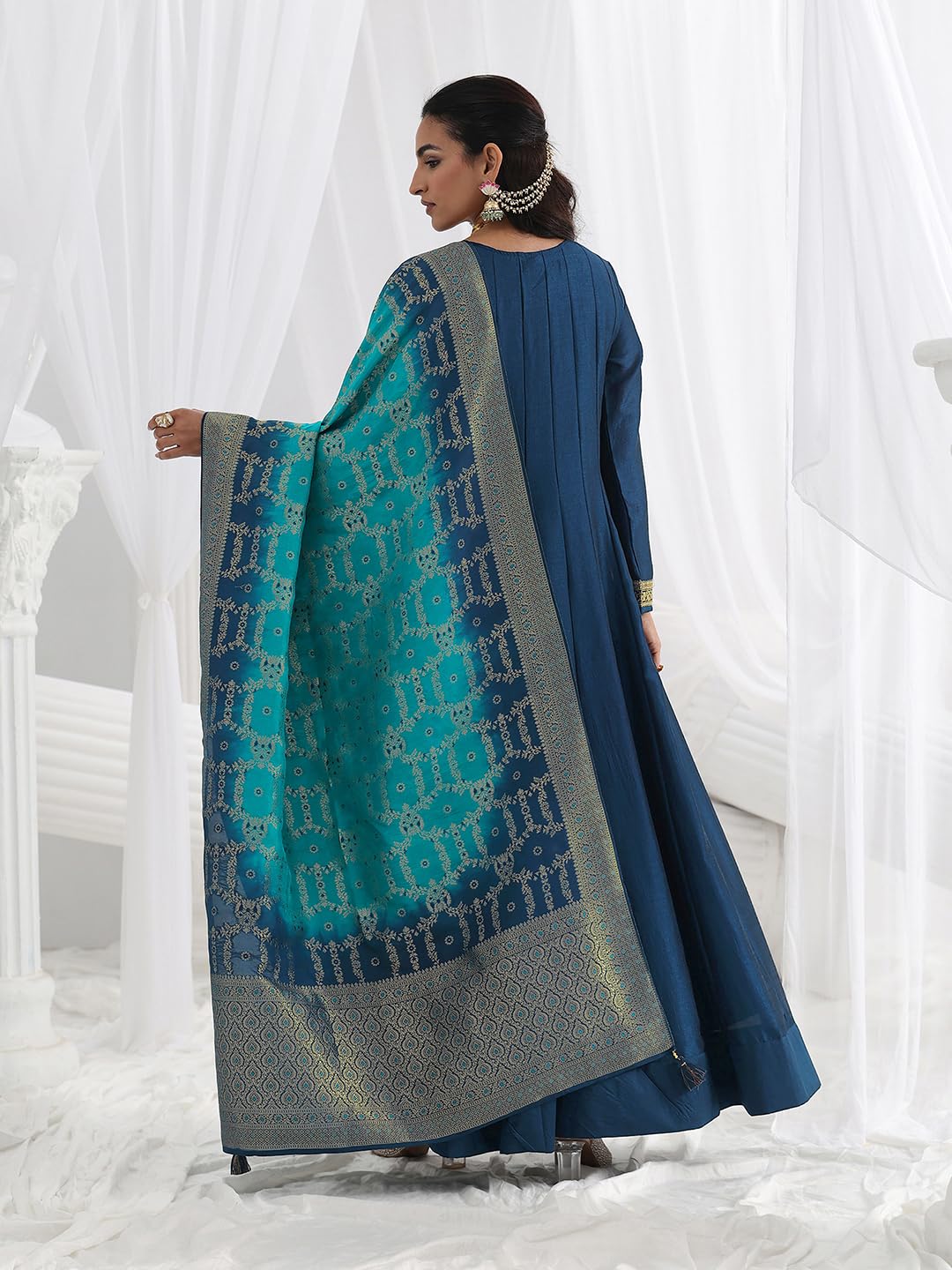 Libas Embroidered Silk Blend A-Line Ethnic Dress with Dupatta-93604L
