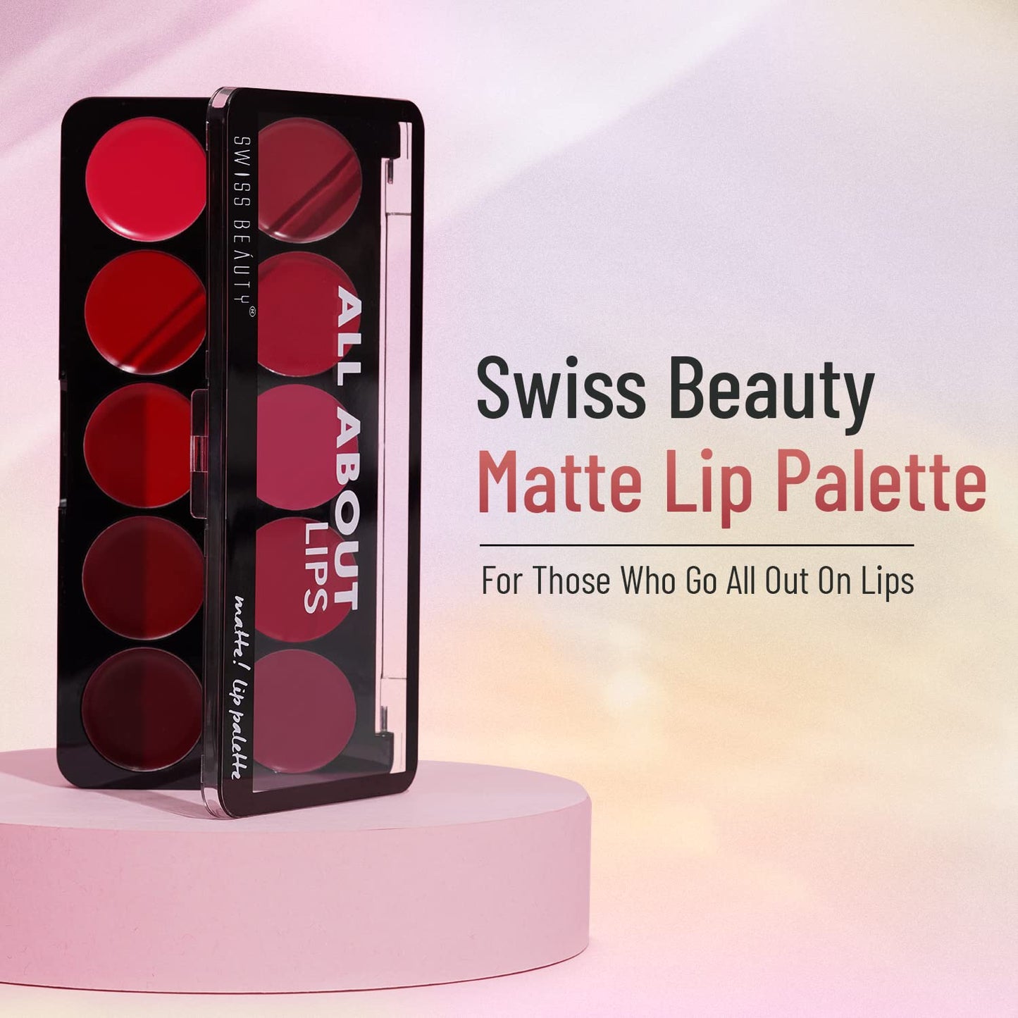 Swiss Beauty All About Lip Palette With 10 Pigmented Colors |Creamy Matte Finish Lip Colors Lipstick |Travel Friendly Lip Palette | Multicolor -01, 12gm