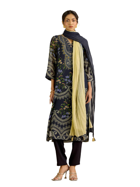 Aarke Ritu Kumar Black Sophia Kurta With Pant And Dupatta