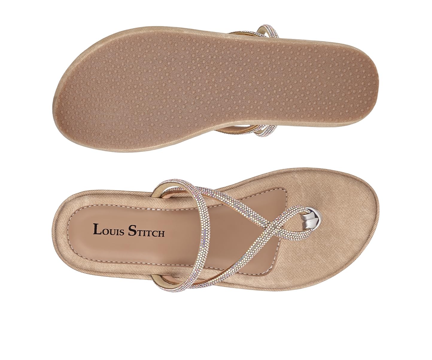 LOUIS STITCH Women’s Slip-On Platform Heel T-Strap Sandals | Open Toe Stylish Beige Wedge Heel Sandal for Ladies, Fashionable Sandal | LSOF-LDPS-GLCSBG