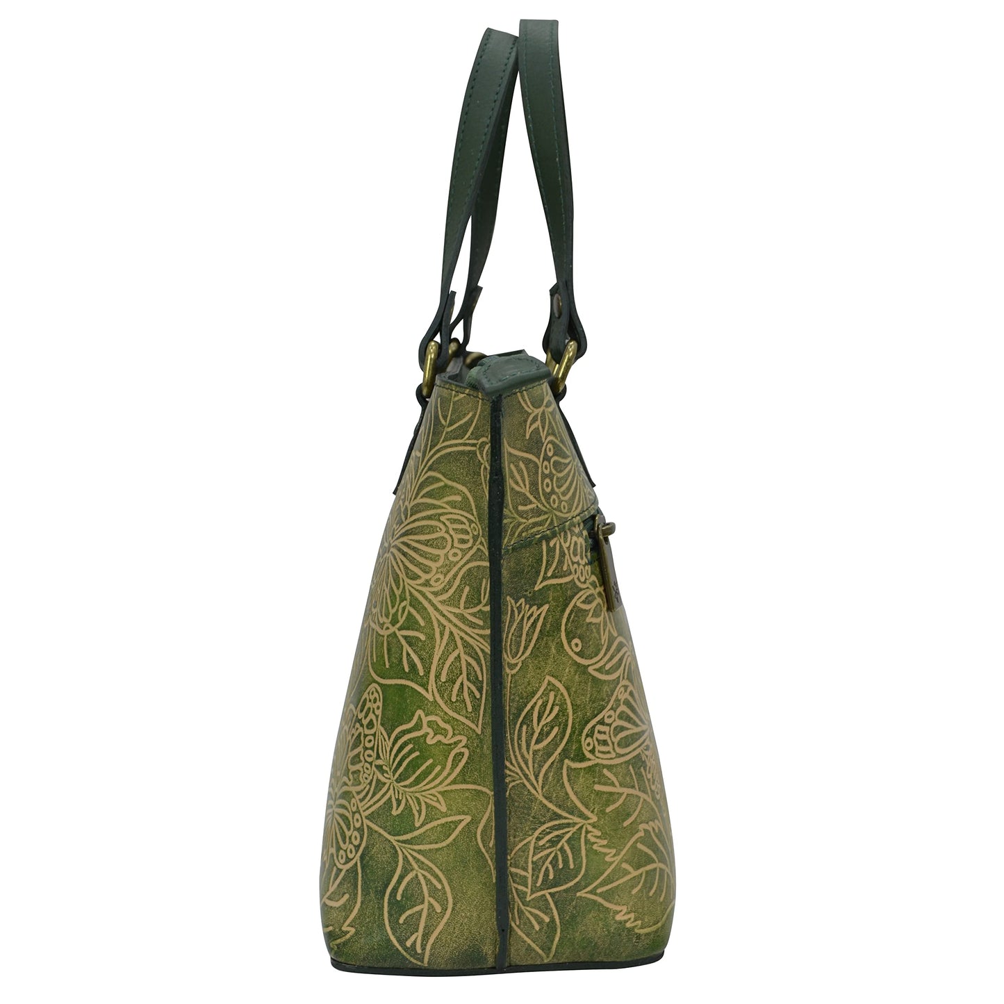 Anuschka Women's Genuine Vegetable Tanned Leather Medium Tote - Tooled Butterfly Jade