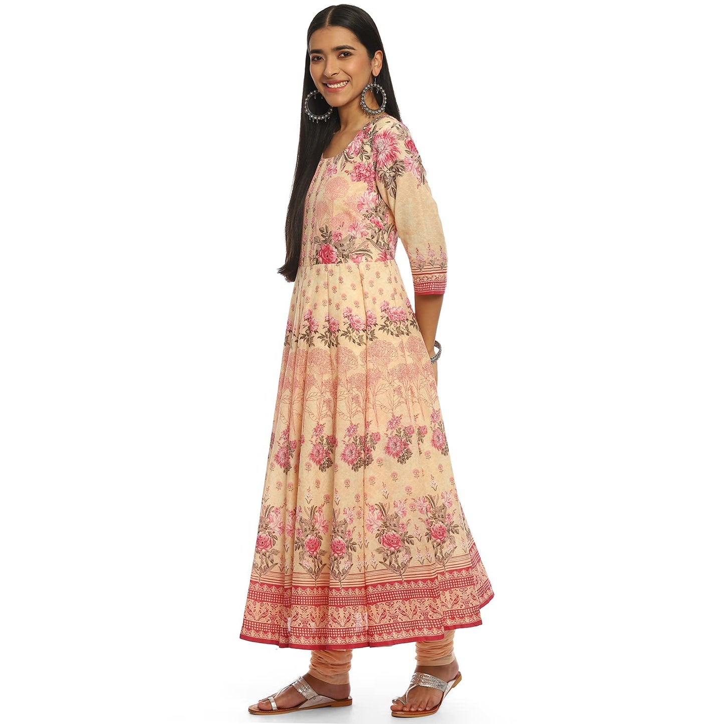 BIBA Voile Women's Printed Fitted Salwar Kurta Dupatta(Skdassorted8620_Pink_34)