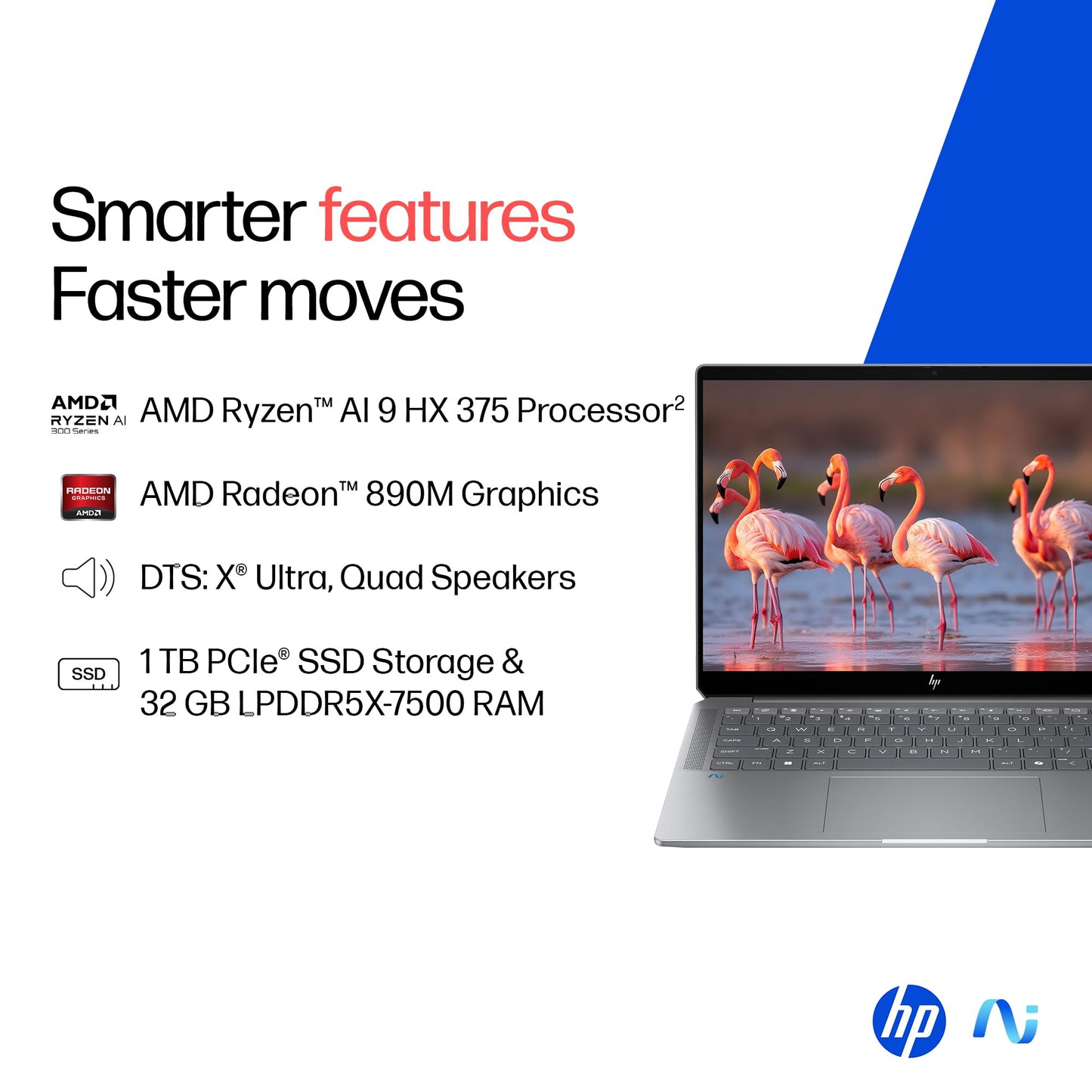 HP OmniBook Ultra, AMD Ryzen AI 9 HX 375 Next Gen AI Laptop, (32GB LPDDR5X,1TB SSD), 2.2K, Anti-Glare,14''/35.6cm,Win11, M365, Copilot+,Office24, Silver,1.57kg, 5MP Camera w/Privacy Shutter, fd0009AU