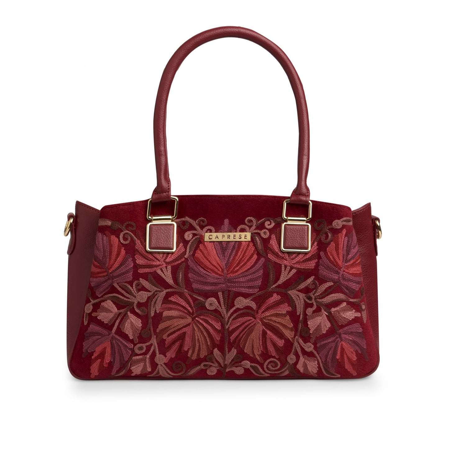 Caprese Siji Tresana Large Satchel Bag for Women | Kashida Embroidery Handbag with Adjustable & Detachable Strap & 3 Spacious Compartments | Stylish Handheld Bag for Work, Travel & Everyday Use