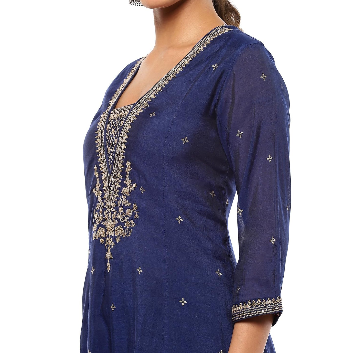 BIBA Women's Polyester Blend Kurta Sets (SKDRIVYT10114AW24NVY_Navy