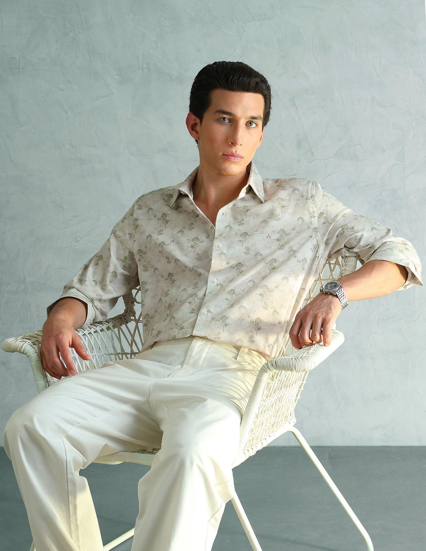 Arrow New York Men's Floral Slim Fit Shirt (ANAEOSH2912_Light Green