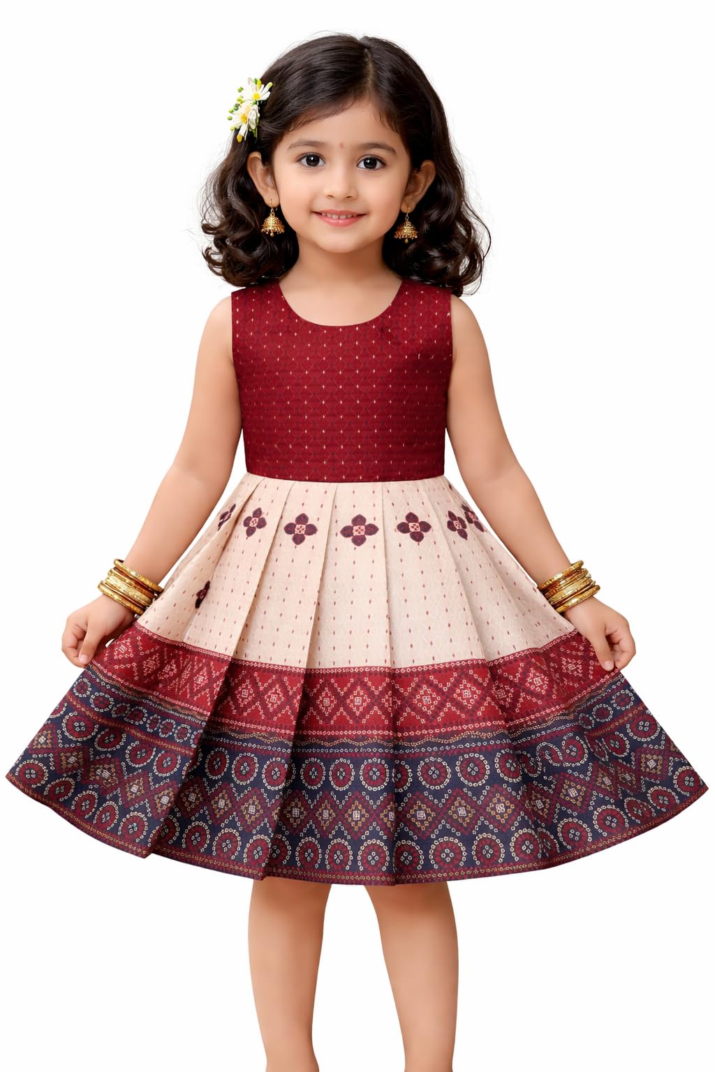 Lehnvel South Indian Traditional Pattu Pavadai Jacquard Silk Frock Dress For Baby Girls