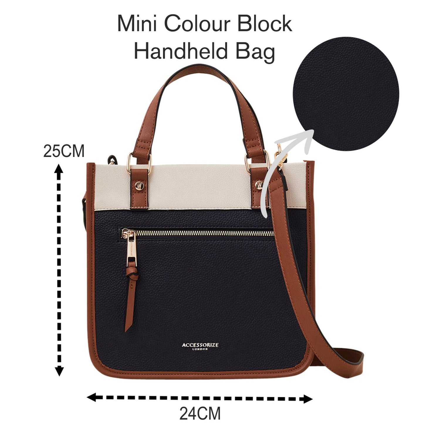 Accessorize London Women's Navy Blue Mini Colour Block Handheld Satchel Bag with Detachable and Adjustable strap | Satchel Bag for Work | Ladies purse | Stylish Shoulder Bag | Gift For Women