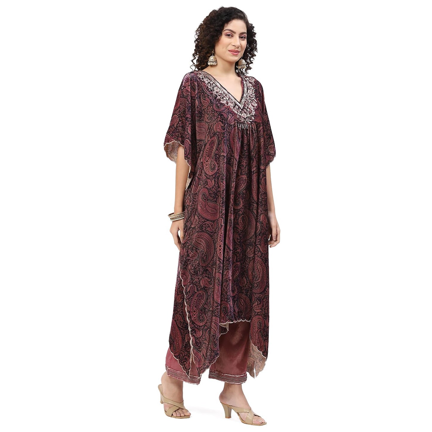BIBA Women Polyester Printed Straight Salwar Kurta Dupatta(Skdkaftan8311_Purple_42)