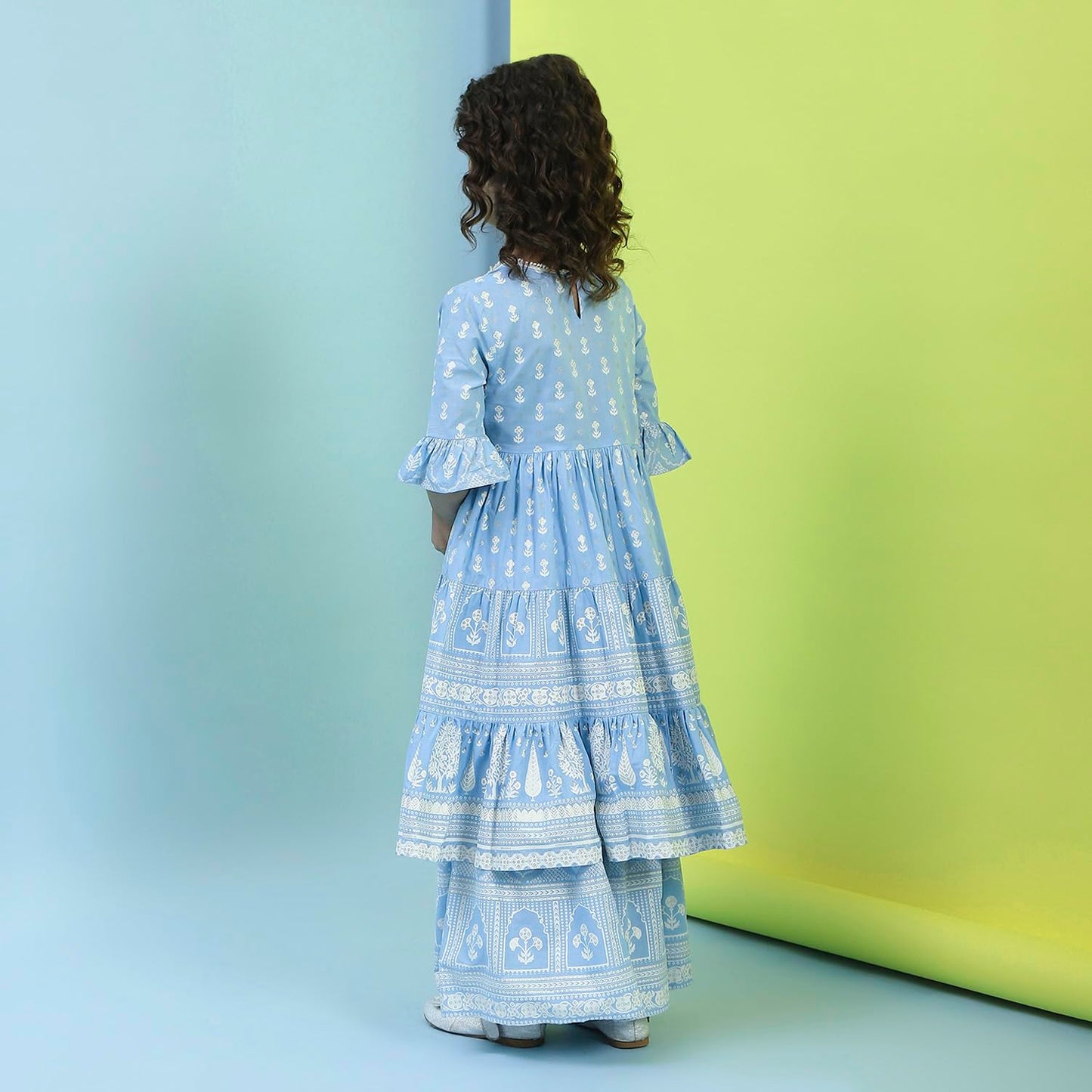 Biba Girl's Cotton Kurta, Bottom (KWFLPRT6425SS25POWBLU_Powder Blue