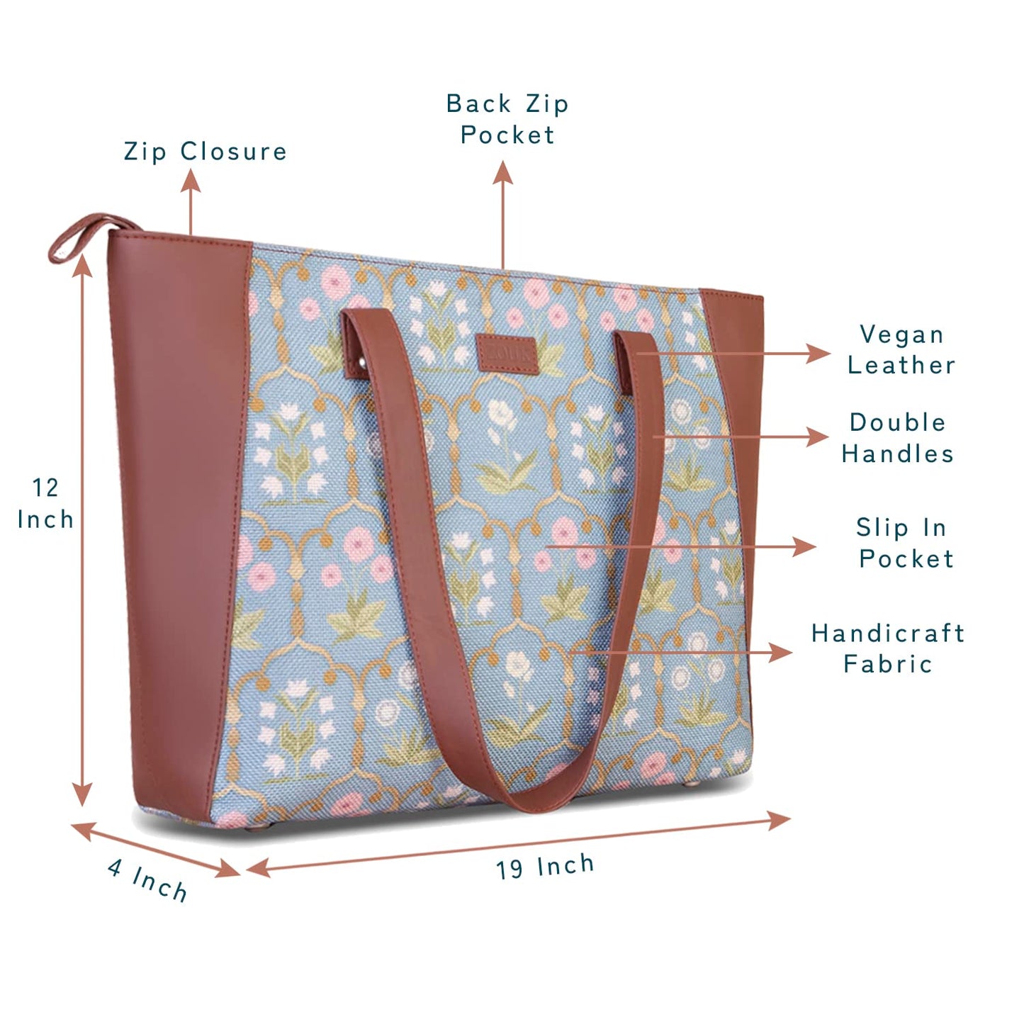 ZOUK Women's Handcrafted Blue Side Tote Bag and Handbag for Office and College