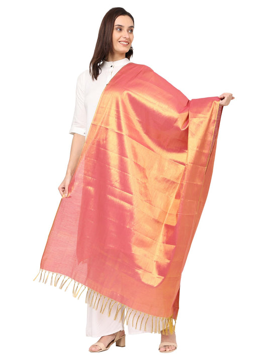 Fashily Womens Soild Silk Plain Dupatta|Shiny Jari Dupatta|Length 2.25M (Golden Rani)