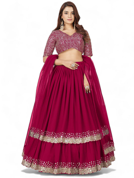 Zeel Clothing Women Georgette Semi-Stitched Sequins Embroidered New Lehenga Choli with Dupatta (5066-Pink- -Lehenga-Choli-Latest; Free Size) (Pink)