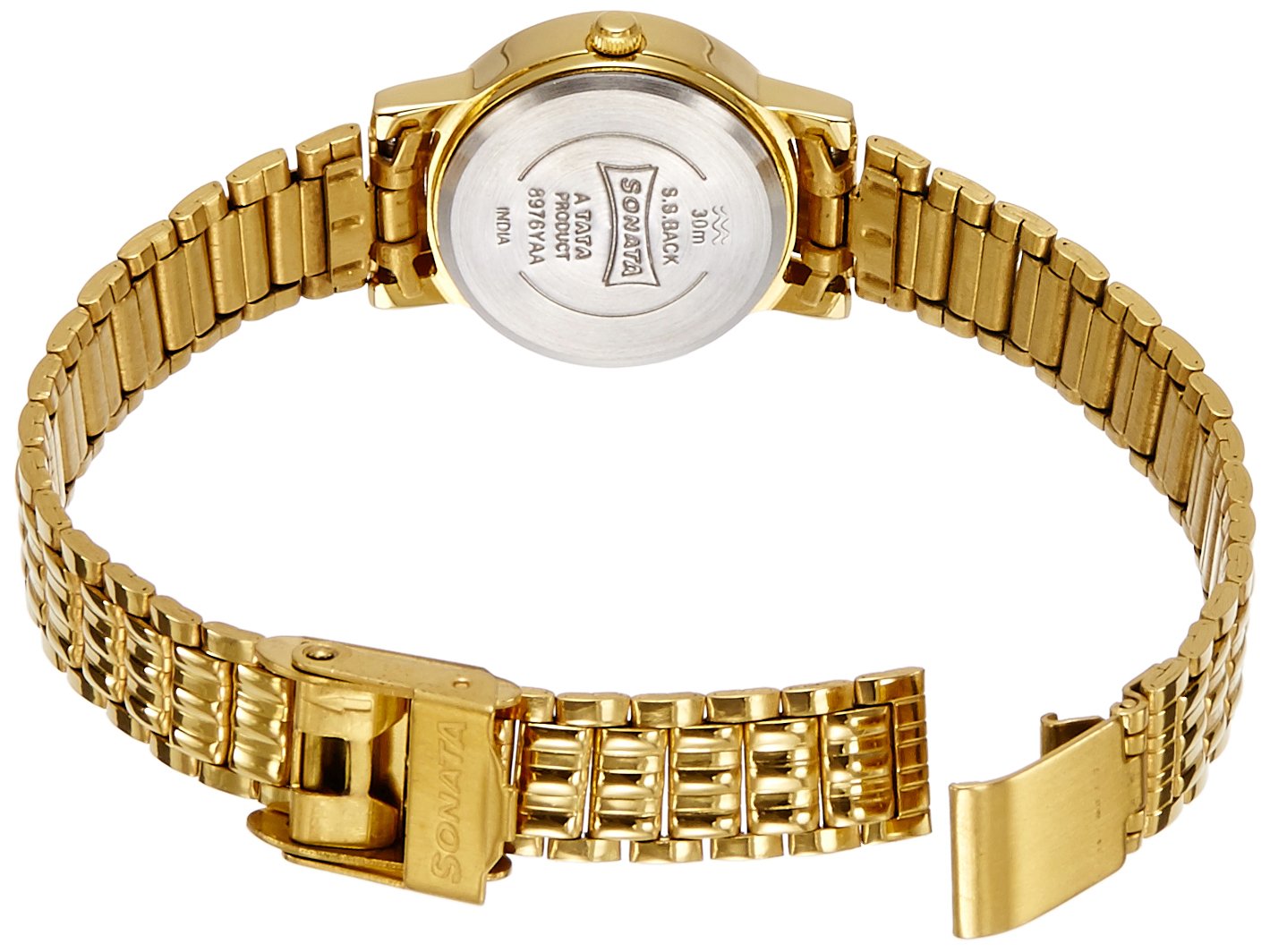 Sonata Quartz Analog Silver Dial Gold Metal Strap Watch for Women - NS8976YM07W