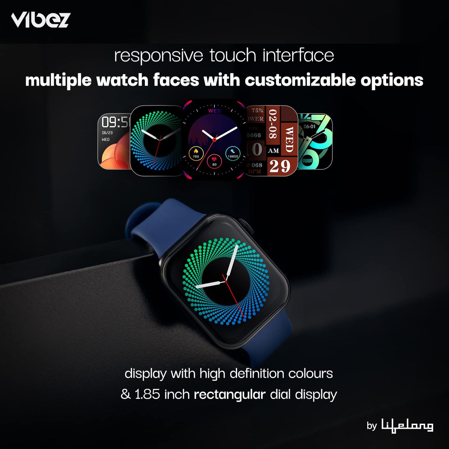 Vibez by Lifelong Smartwatch for Men|1.85" HD Display|One Watch .Two Straps|Bluetooth Calling, Multiple Watch Faces,Health Tracker,7-Day Battery (VBSWM180,Hype Series)