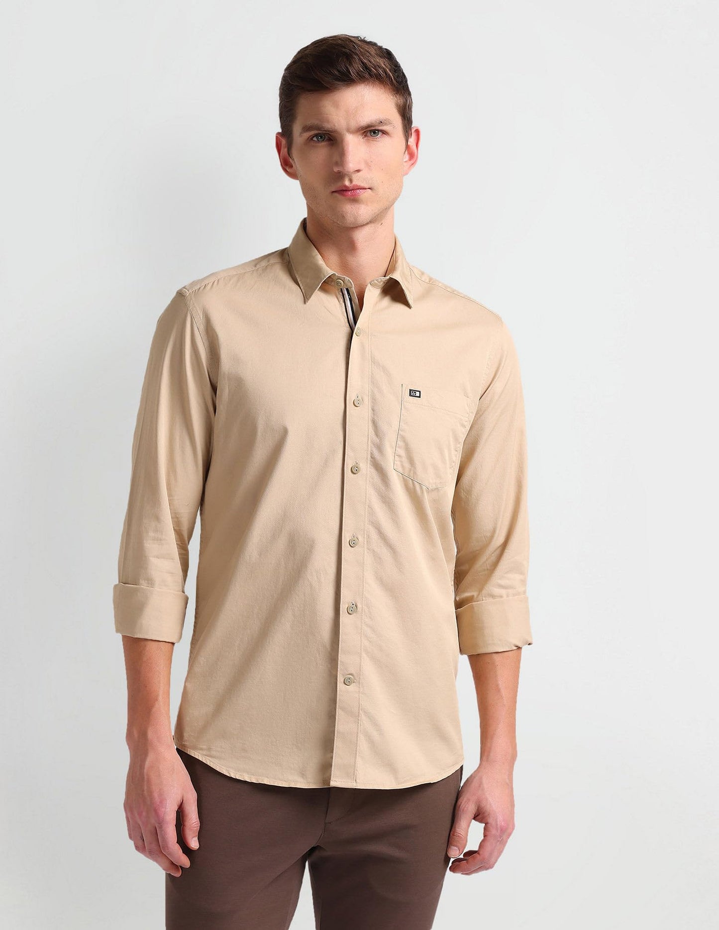 Arrow Manhattan Slim Fit Cotton Shirt Beige