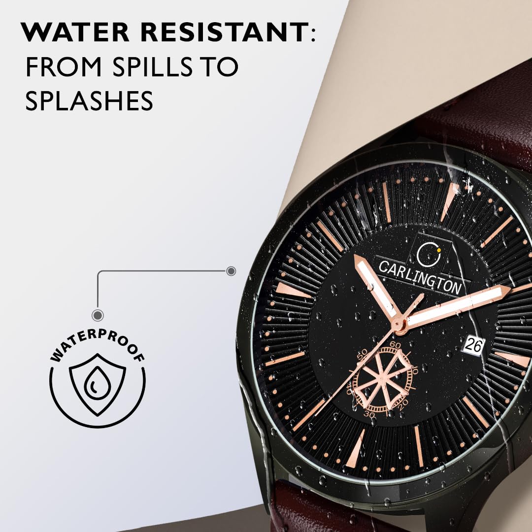 Carlington Analog Men's Wrist Watch with Leather Strap - CT 1020 BrownBlack