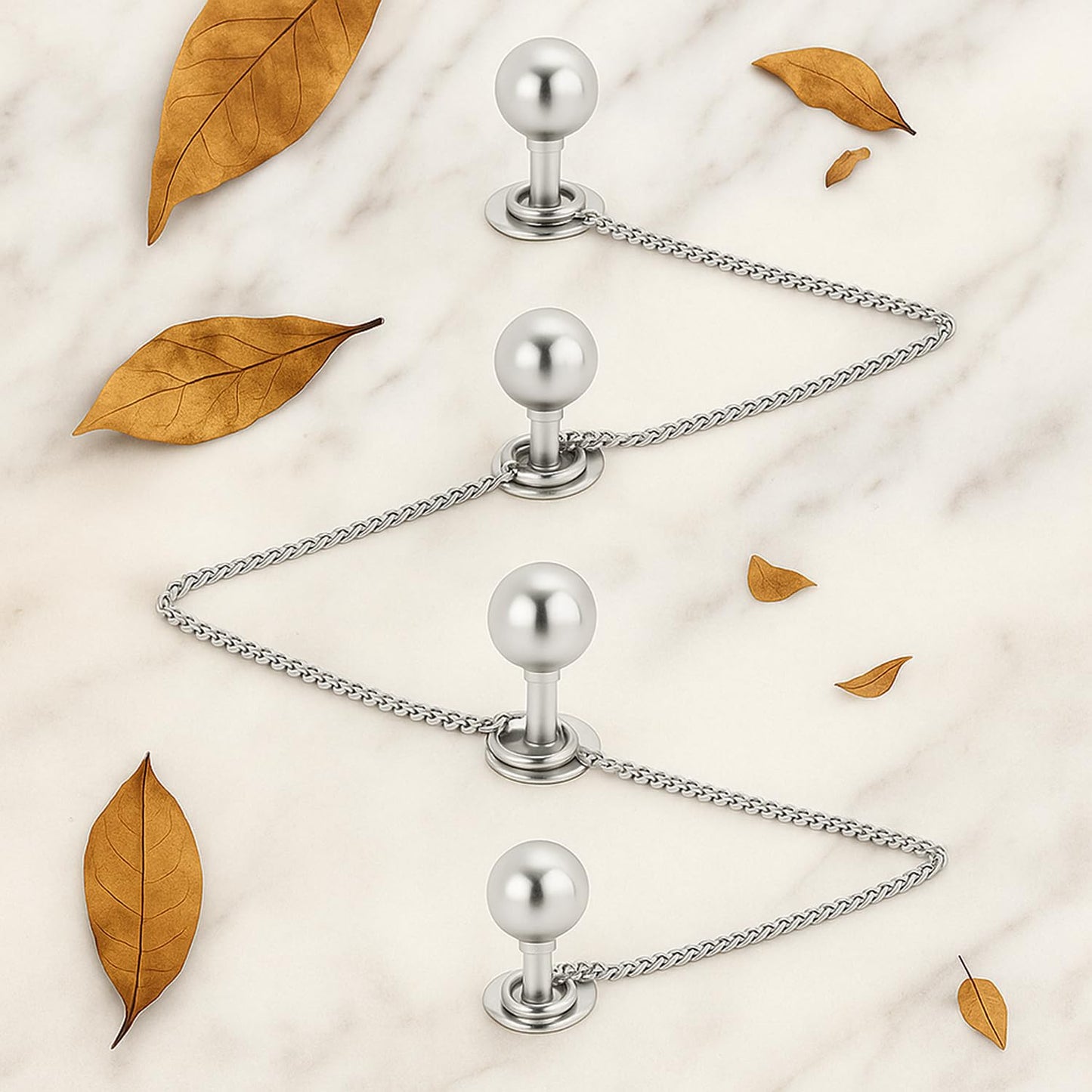 THANU'S CRAFT White Stone Silver Plated Kurta Buttons Studs Cufflinks With Chain For Men And Women