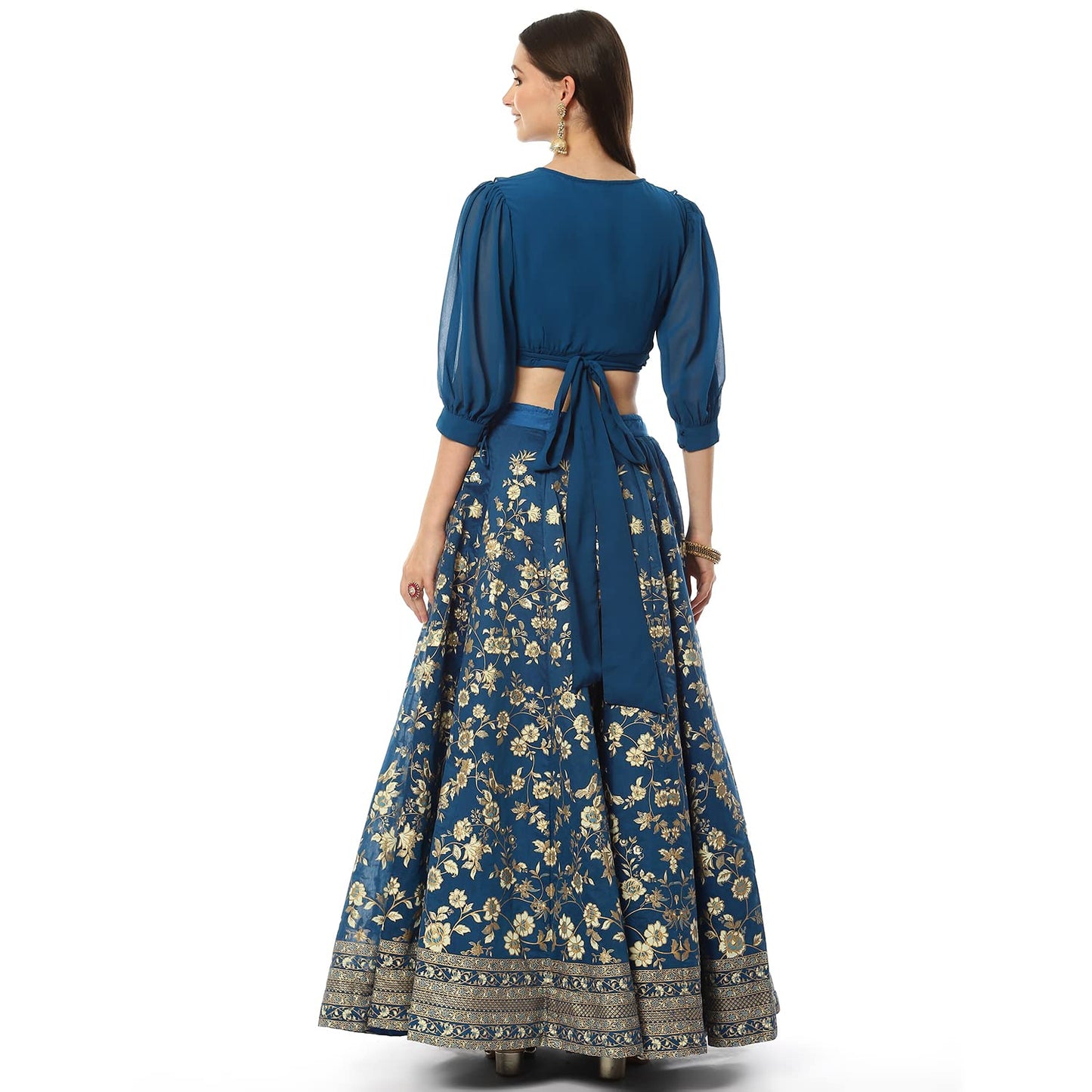 BIBA Women's Blue Art Silk Lehenga Set