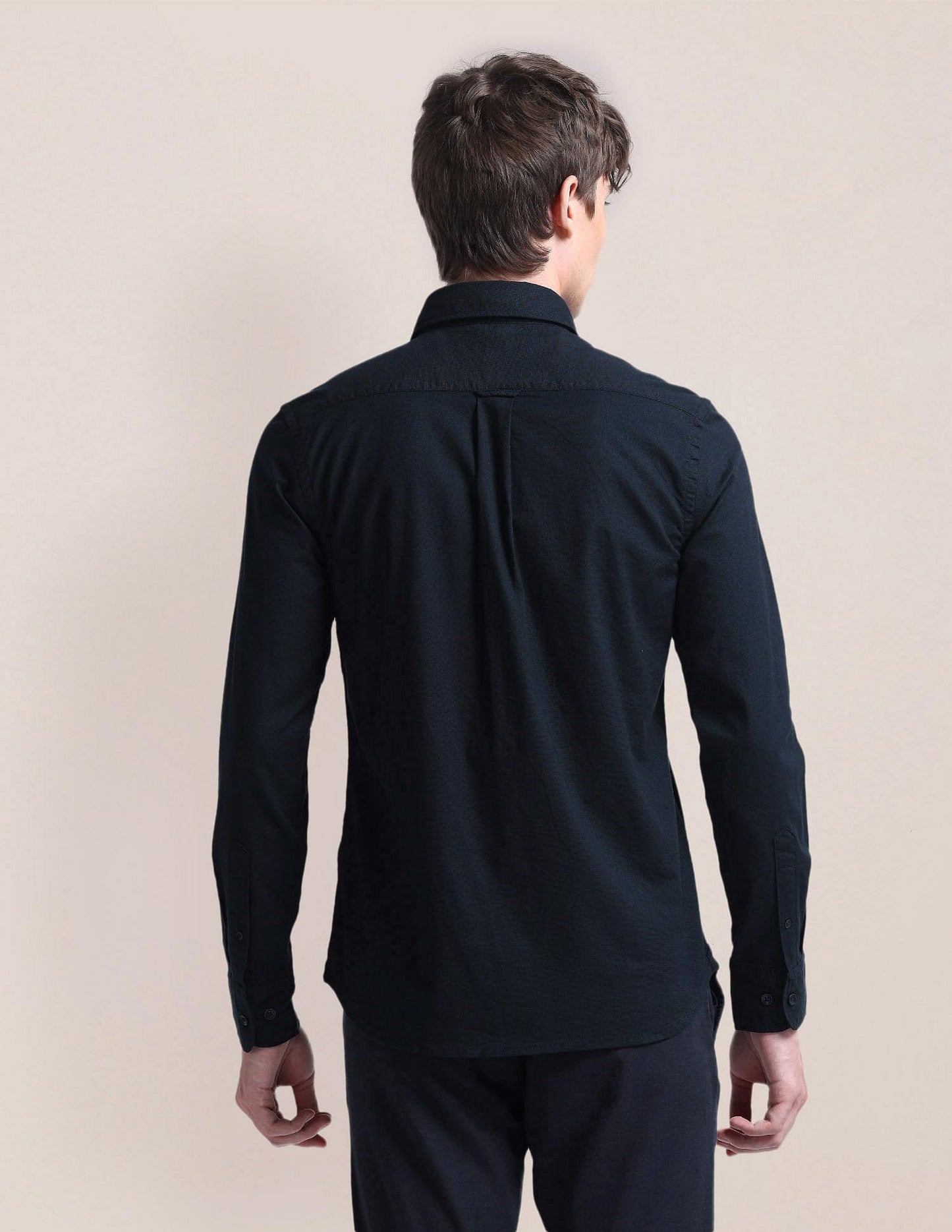 U.S. POLO ASSN. Men's Solid Cotton Dobby Tailored Fit Shirt (USSHTO2709A_Navy_M)