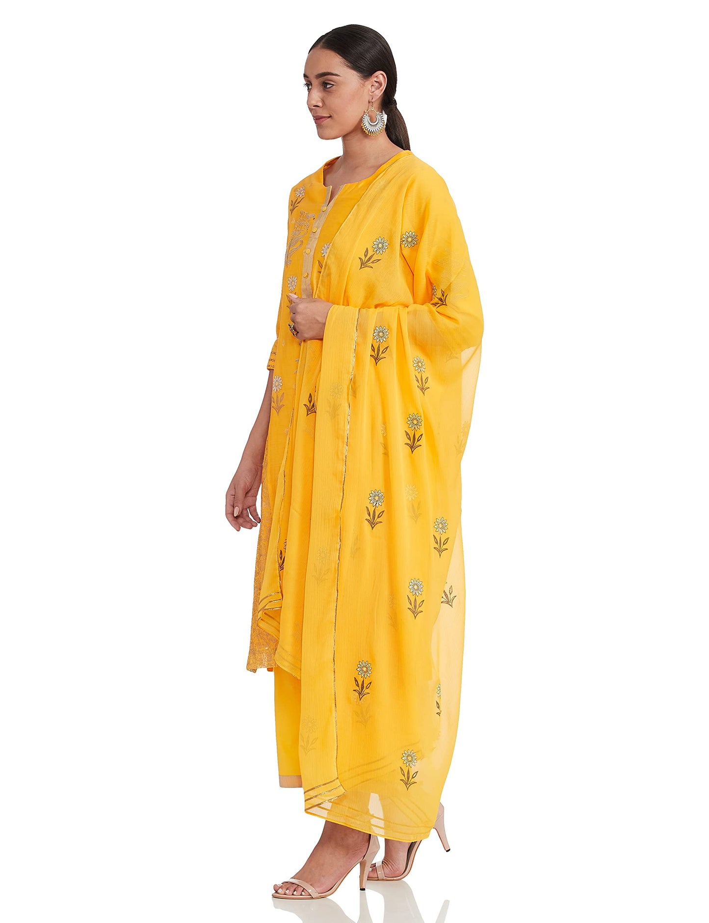 BIBA Women's synthetic a line Salwar Suit Set (SKD673942_ Ochre_ 2XL (42))