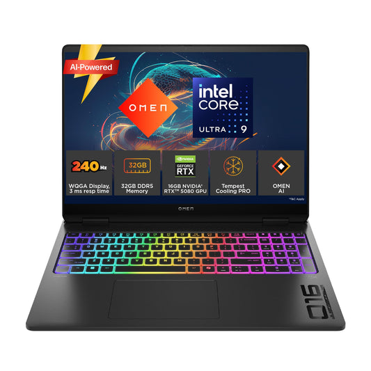 HP Omen 16 Max, Intel Core Ultra 9 275HX processor,16GB NVIDIA RTX 5080 Gaming AI Laptop (32GB DDR5,1TB SSD) 60-240 Hz,3Ms,IPS,WQXGA,16''/40.6Cm,Win11,M365* Office24,Black,2.68Kg,RGB Backlit, Ah0076Tx
