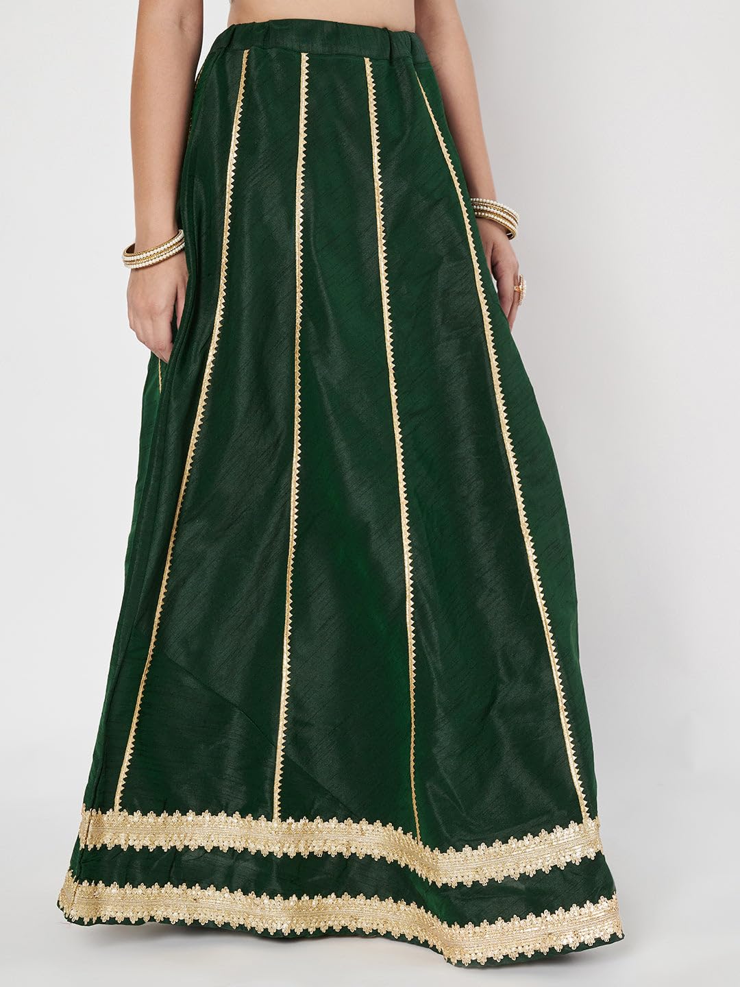 studio rasa Women's Dupion Kalidaar Embellished Bias Skirt for Festive Wedding Party (SKTC62414M_Green_Medium)