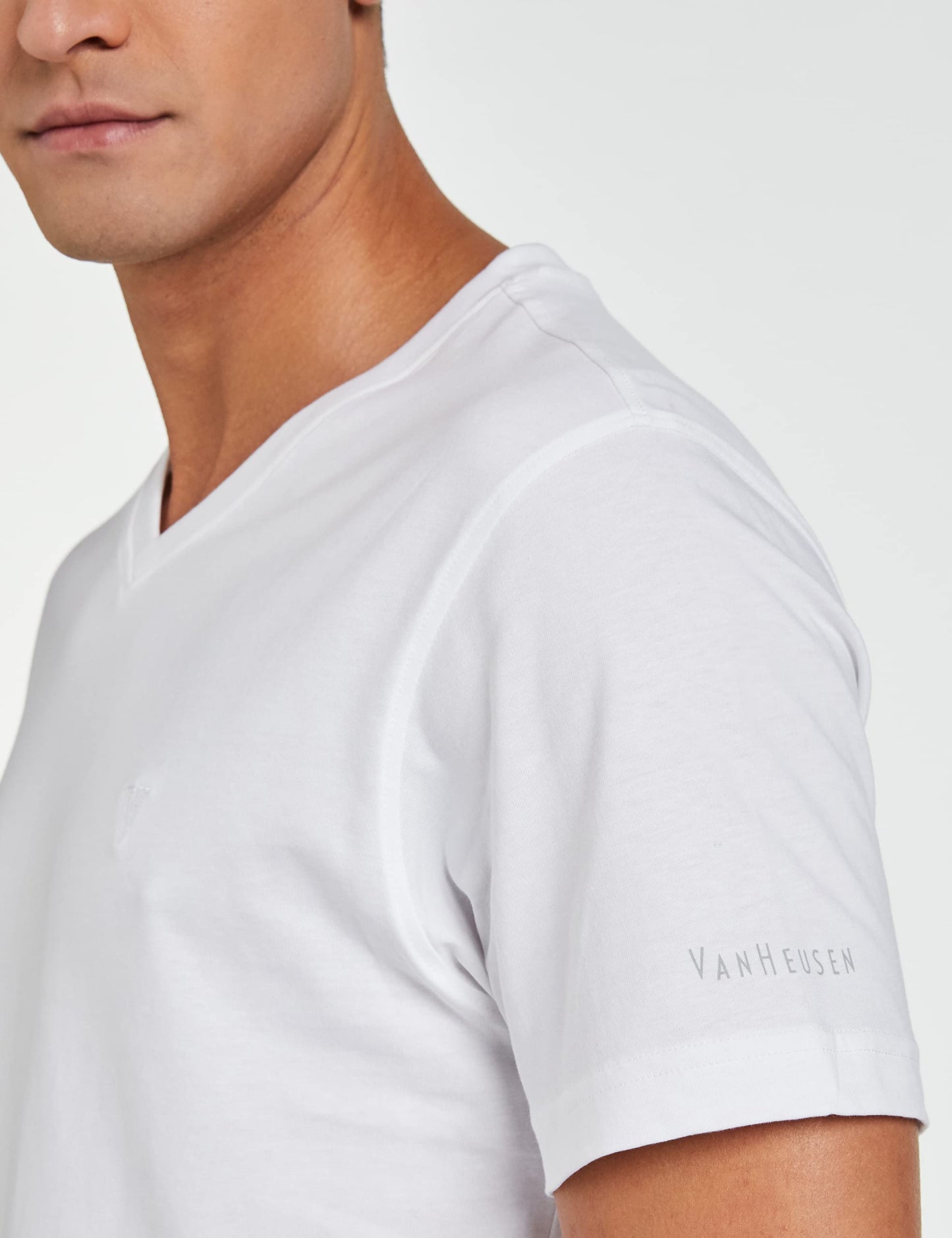 Van Heusen Men Athleisure V-Neck T-Shirt - 100% Combed Cotton - Short Sleeve, Ultra Soft_60035_White_L