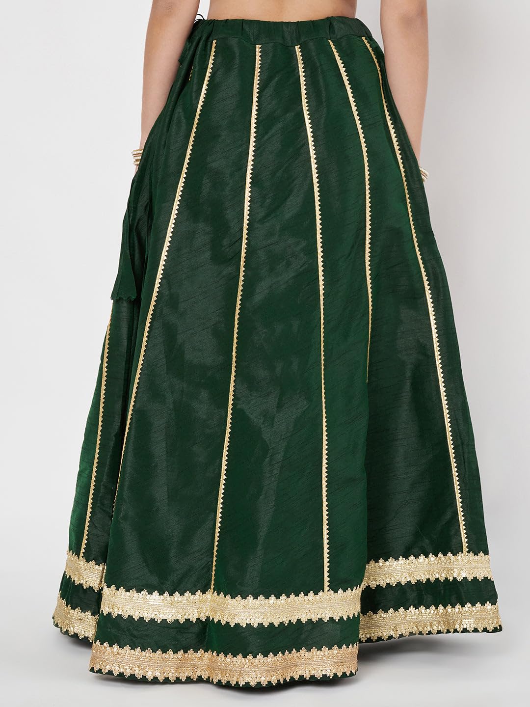 studio rasa Women's Dupion Kalidaar Embellished Bias Skirt for Festive Wedding Party (SKTC62414M_Green_Medium)