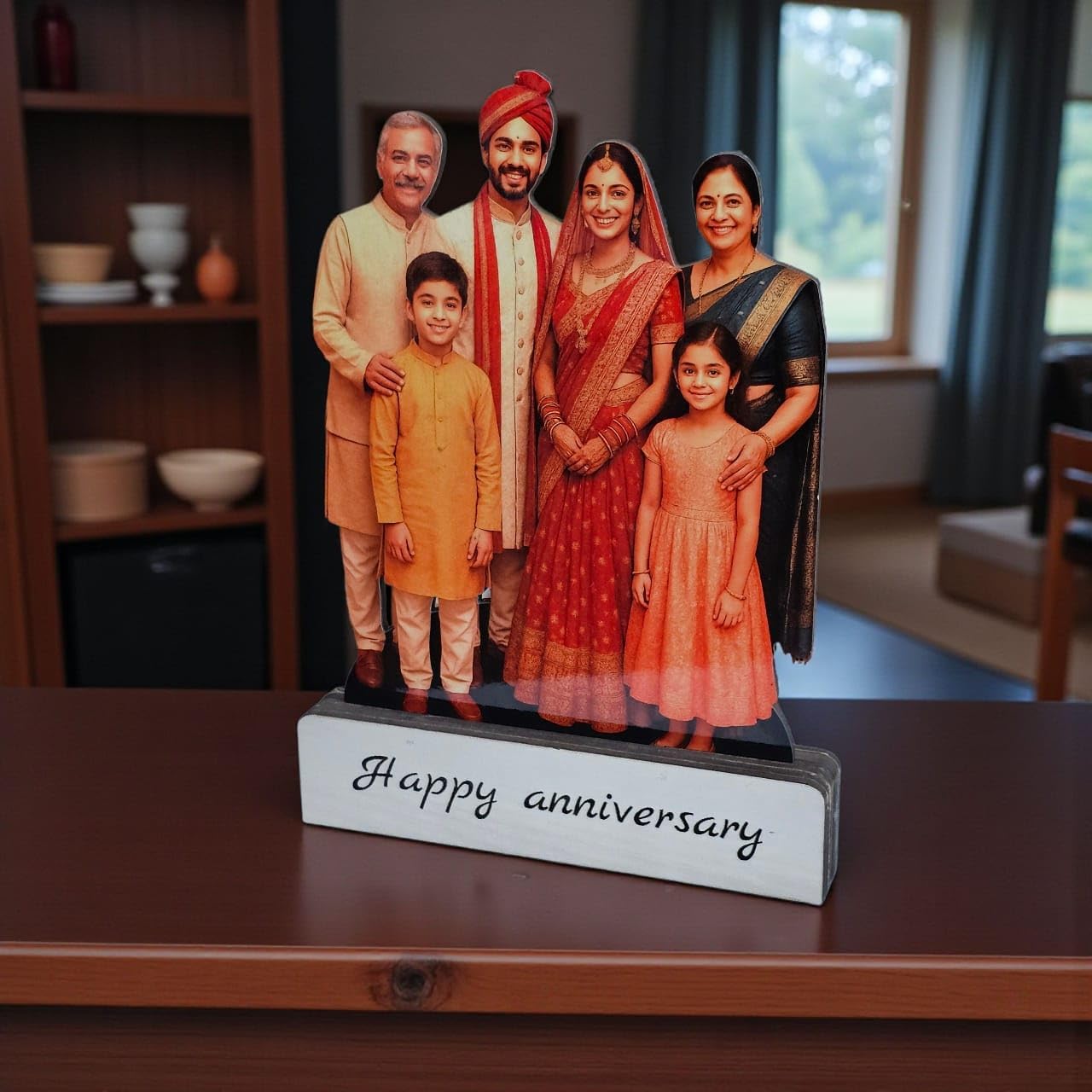 LACUM Personalized Wooden Cutout Photo Frame – Customized Picture Display with Name or Message on Heavy Base – Unique Gift for Special Occasions (Family)