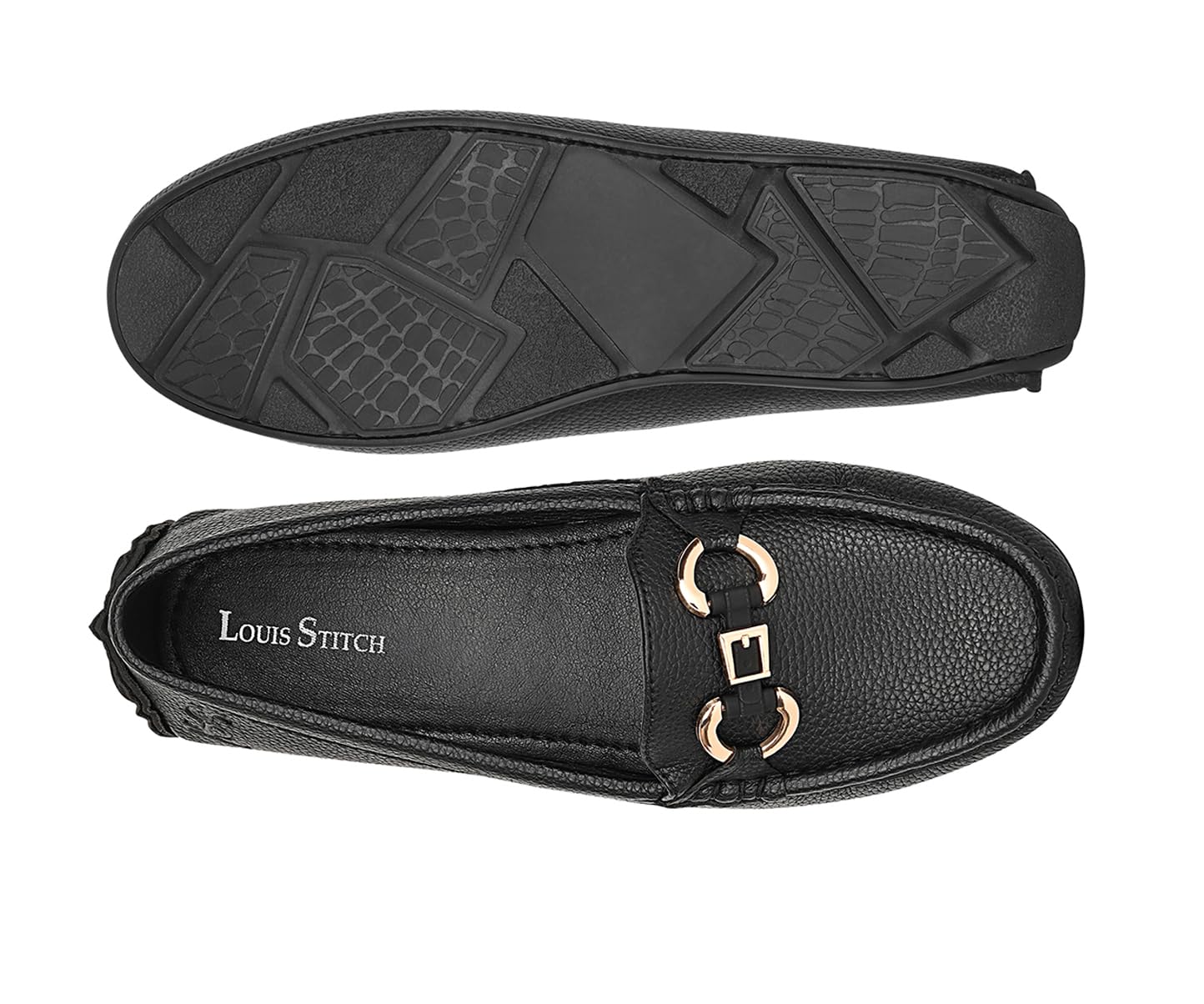 LOUIS STITCH Women’s Black Premium Slip-On Loafers with Buckle | Elegant Solid Slip-On Comfort Shoes for Casual and Formal Wear | Slip-On Loafer Shoes for Women | LSLD-BLR-DBJB | UK-5