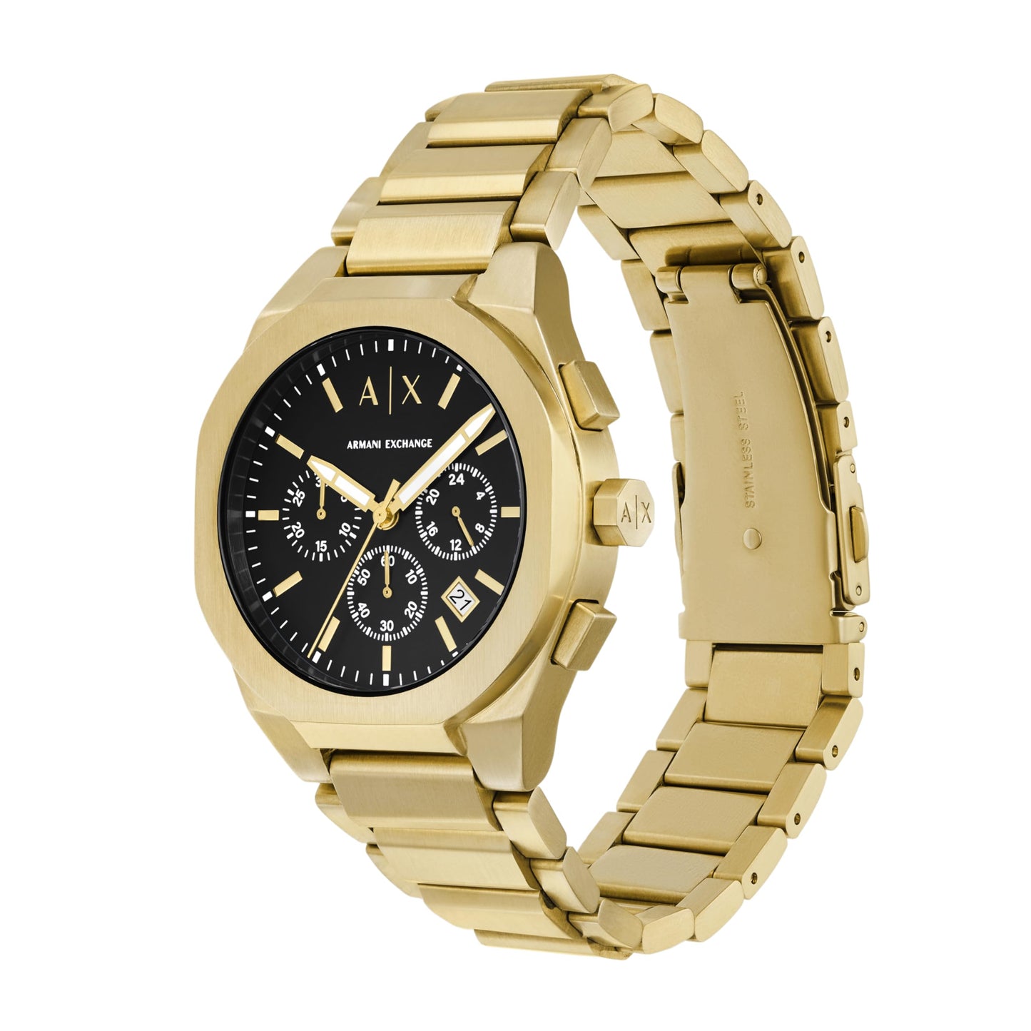 Armani Exchange Stainless Steel Analog Black Dial Men's Watch-Ax4180, Band Color:Gold