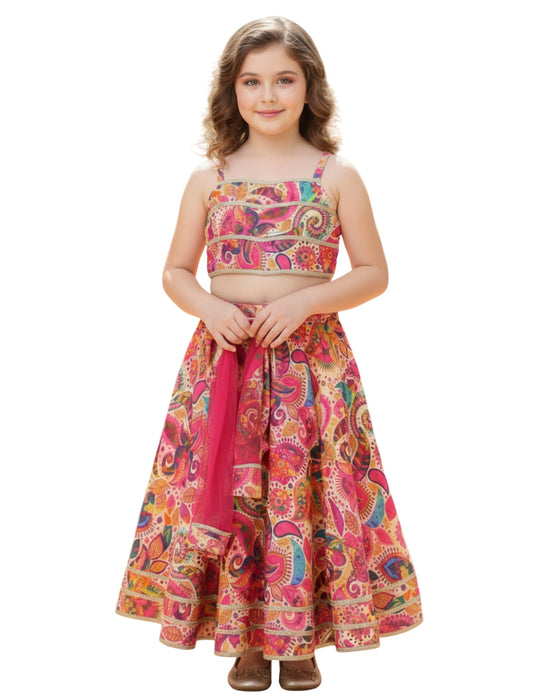 Naixa Girls Multicolor Digital Print Rayon Fabric Lehenga Choli with Dupatta Set | Ready to Wear Lehenga Choli Set | Lehenga Choli Set for Girls (SE51_5-6 YEAR)