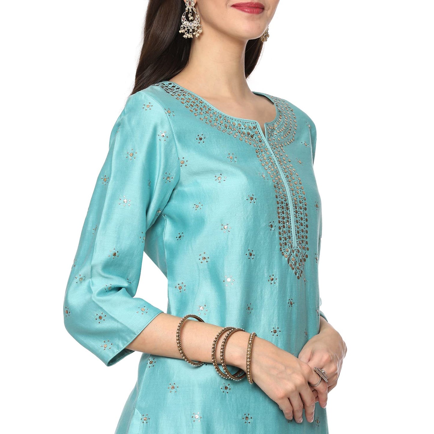 BIBA WOMEN SOLID STRAIGHT SALWAR KURTA DUPATTA(SKDCHIKANKA7800_TURQUOISE_36)