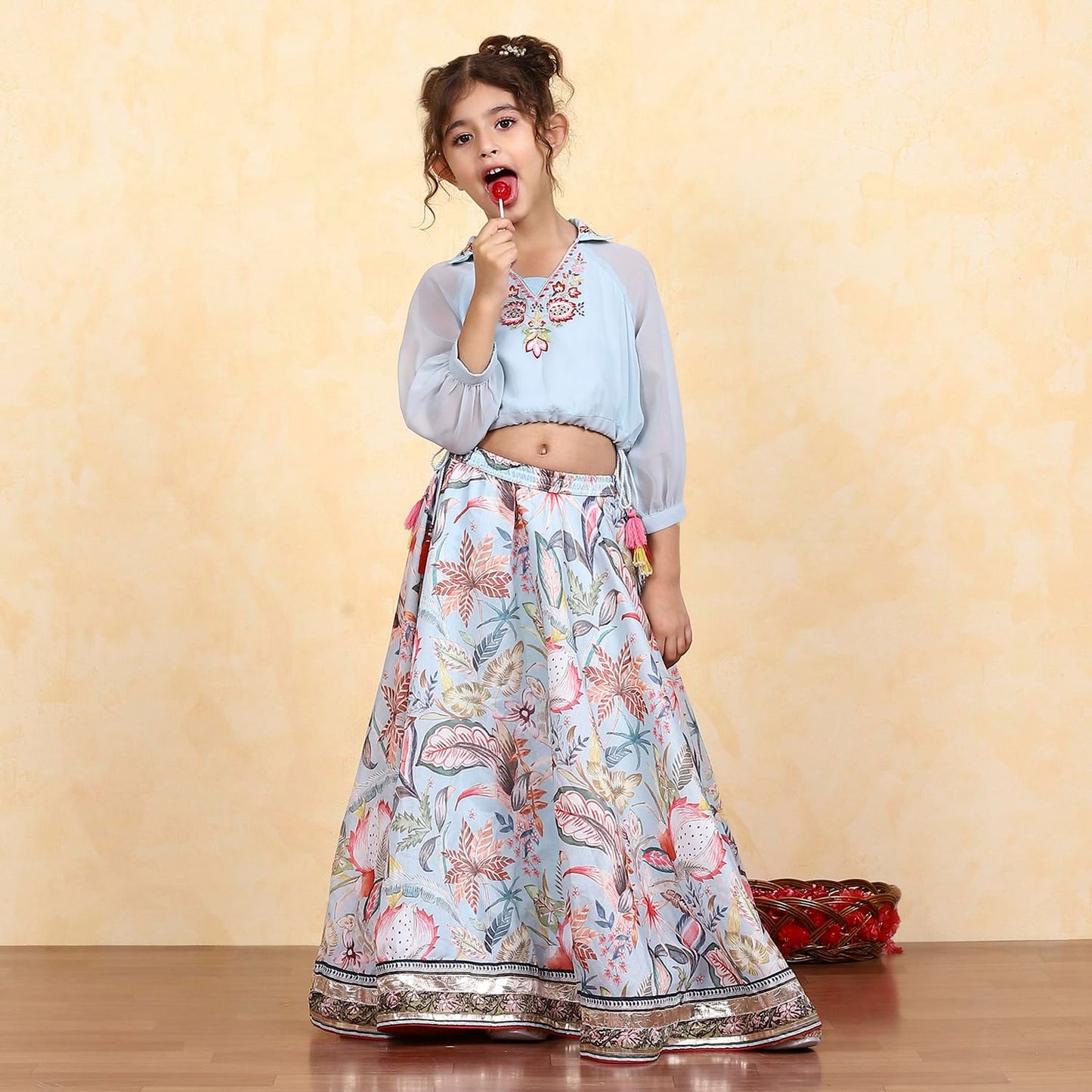 Biba Girls Blue Georgette Dyed Relaxed Lehenga Set_2-3Y