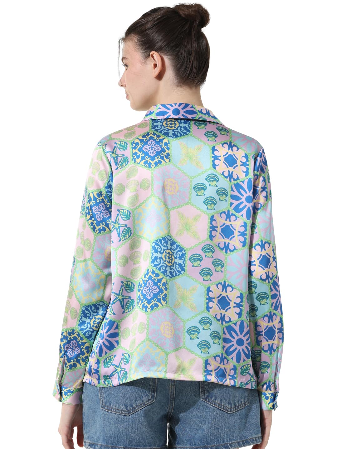 ONLY Women Printed Polyester Regular Fit Multicolor Shirt