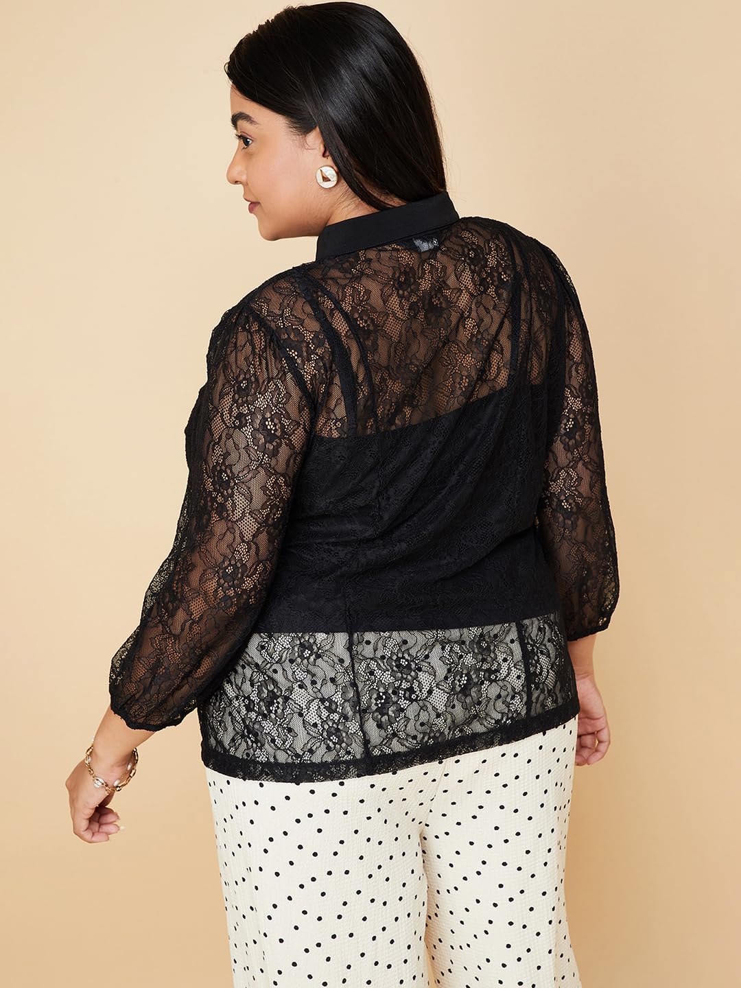 Max Women Plus Size Lace Blouse with Camisole (SR3106P_Blush)